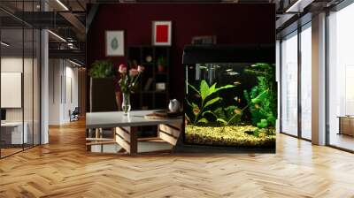 Beautiful aquarium on table in room Wall mural