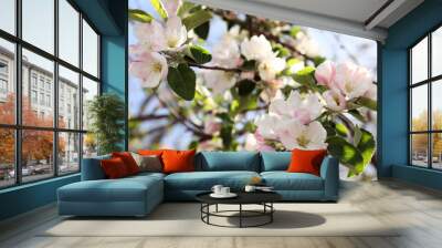 Beautiful blossoming tree branches on spring day Wall mural