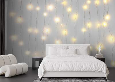 Beautiful Christmas lights on white background Wall mural