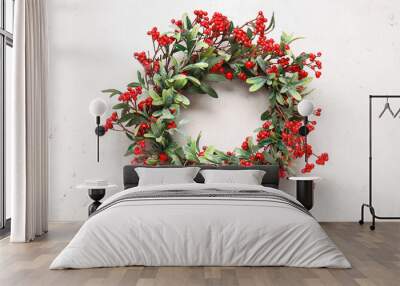 Beautiful Christmas wreath on white background Wall mural