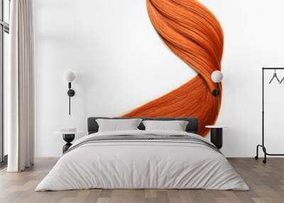 Beautiful ginger hair strand on white background, closeup Wall mural