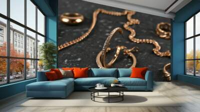 Beautiful jewellery on black background Wall mural