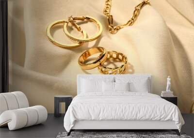 Beautiful jewellery on white fabric background Wall mural