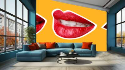 Beautiful young woman with bright lipstick, closeup Wall mural