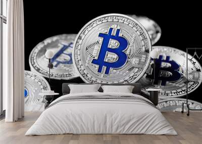 Bitcoins on black background Wall mural