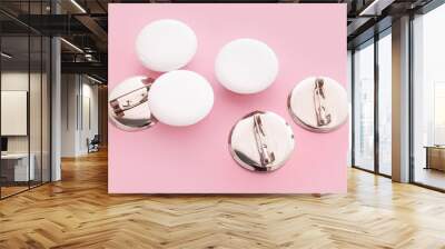 Blank white badges on pink background Wall mural