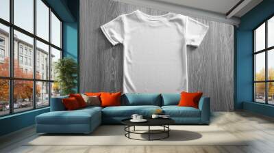 Blank white t-shirt on wooden background Wall mural