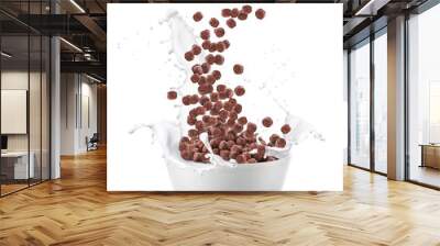 Bowl with chocolate corn balls on white background Wall mural