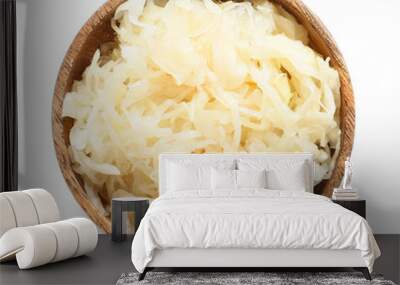 Bowl with tasty sauerkraut on white background Wall mural