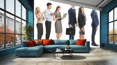 Business people waiting in line on white background Wall mural