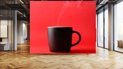 Ceramic cup with hot drink on color background Wall mural