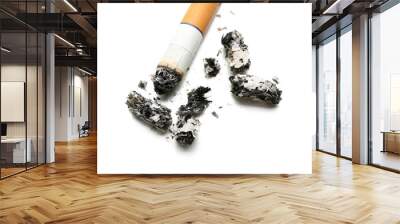 Cigarette with ashes on white background, closeup Wall mural