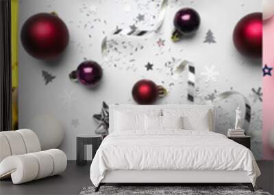 Collage of beautiful Christmas compositions on color background Wall mural