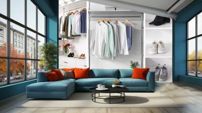 Collage of modern wardrobe with stylish clothes and accessories Wall mural