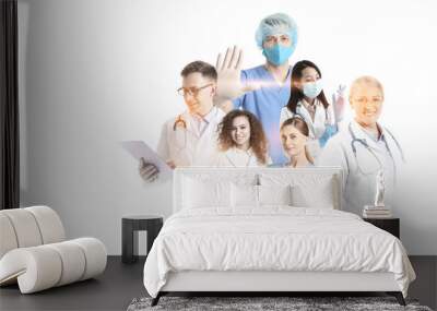 Collage with different doctors on white background Wall mural