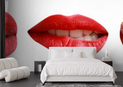 Collage with female lips on white background Wall mural