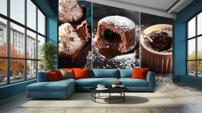 Collection of traditional desserts on dark background Wall mural