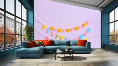 Colorful flags for Festa Junina on lilac background Wall mural