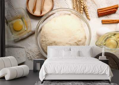 Composition with fresh dough on light background Wall mural