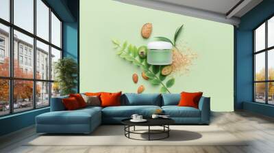 Composition with jar of natural cream on color background Wall mural