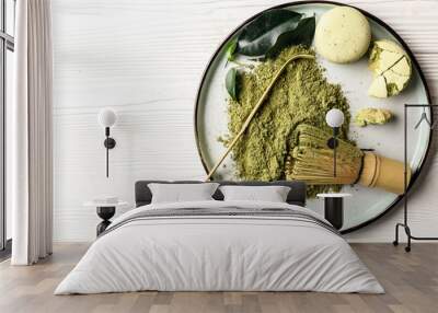 Composition with powdered matcha tea on table Wall mural