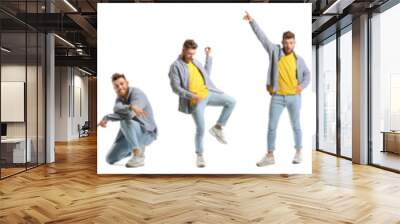 Cool dancing young man isolated on white Wall mural