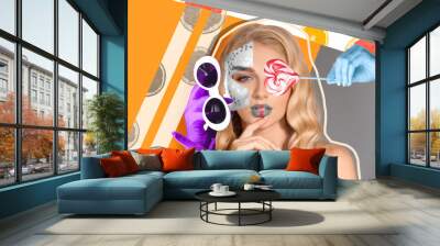 Creative collage with fashionable young woman Wall mural