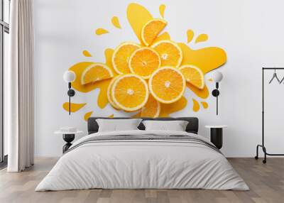 Creative composition with fresh orange slices on white background, top view Wall mural