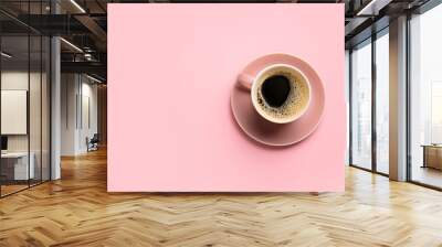 Cup of hot coffee on color background Wall mural