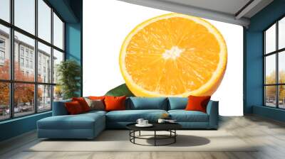 Cut juicy orange on white background Wall mural