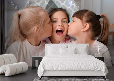 Cute little girls in bedroom Wall mural