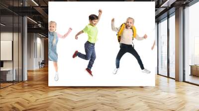 Different jumping children on white background Wall mural