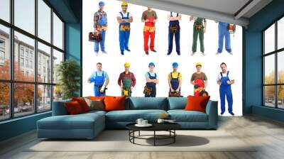 Different male electricians on white background Wall mural