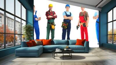 Different male electricians on white background Wall mural