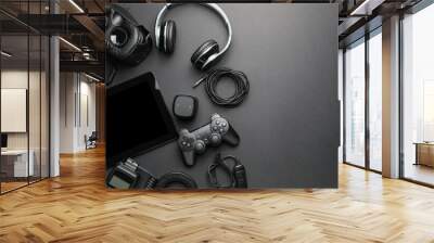 Different modern devices on dark background Wall mural