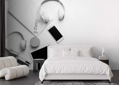 Different modern devices on white background Wall mural