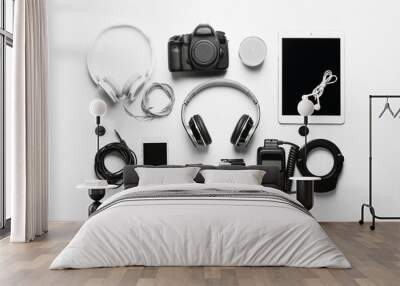 Different modern devices on white background Wall mural