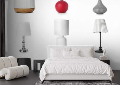 Different stylish lamps on white background Wall mural