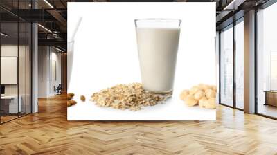 Different vegan milks on white background Wall mural