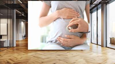 Doctor examining pregnant woman in clinic Wall mural