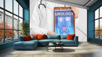 Doctor holding picture of urogenital system on light background Wall mural