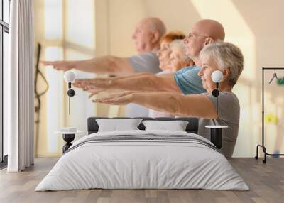 Elderly people exercising in gym Wall mural