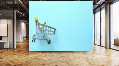 Empty shopping cart on color background Wall mural