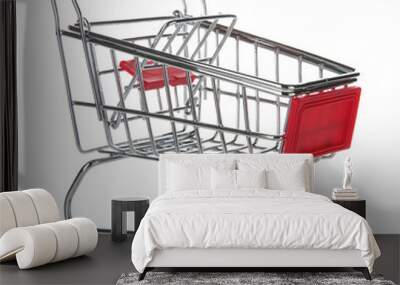 Empty small shopping cart on white background Wall mural