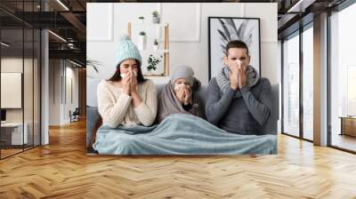 Family ill with flu at home Wall mural