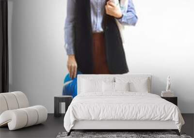 Female engineer with drawings on white background Wall mural