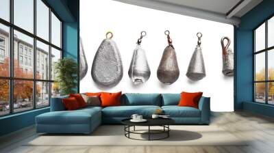 Fishing sinkers on white background Wall mural