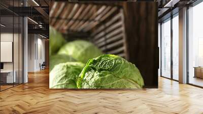 Fresh cabbage on wooden table Wall mural