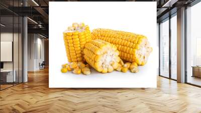 Fresh corn cobs and kernels isolated on white background Wall mural