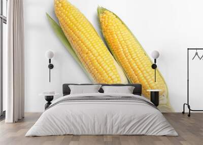 Fresh corn cobs on white background Wall mural